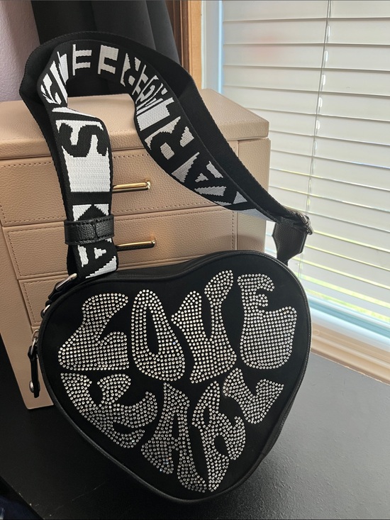 Karl Lagerfeld Handbags - Karl Lagerfeld Black Heart Crossbody with Crystal Stud Motif